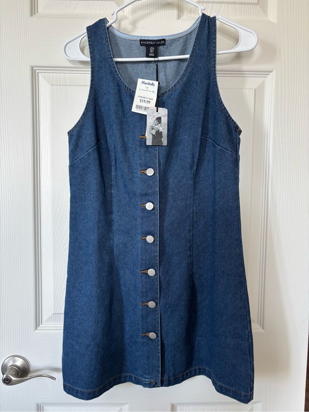 Sincerly Jules Denim Button-Front Tank Dress - Dark Blue
